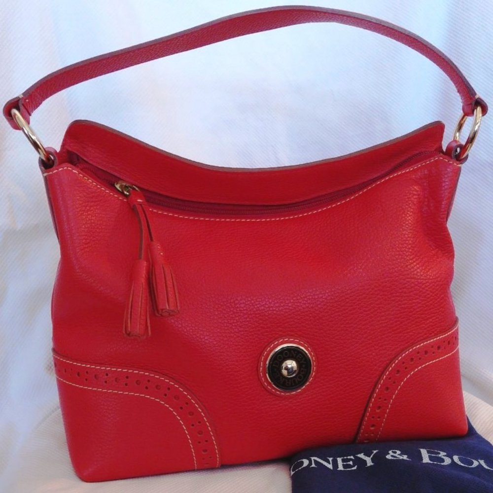 Dooney & Bourke Tomato Red Leather Double Bundle w/Lg Slouch Hobo & Kiss Wallet - Picture 15 of 16